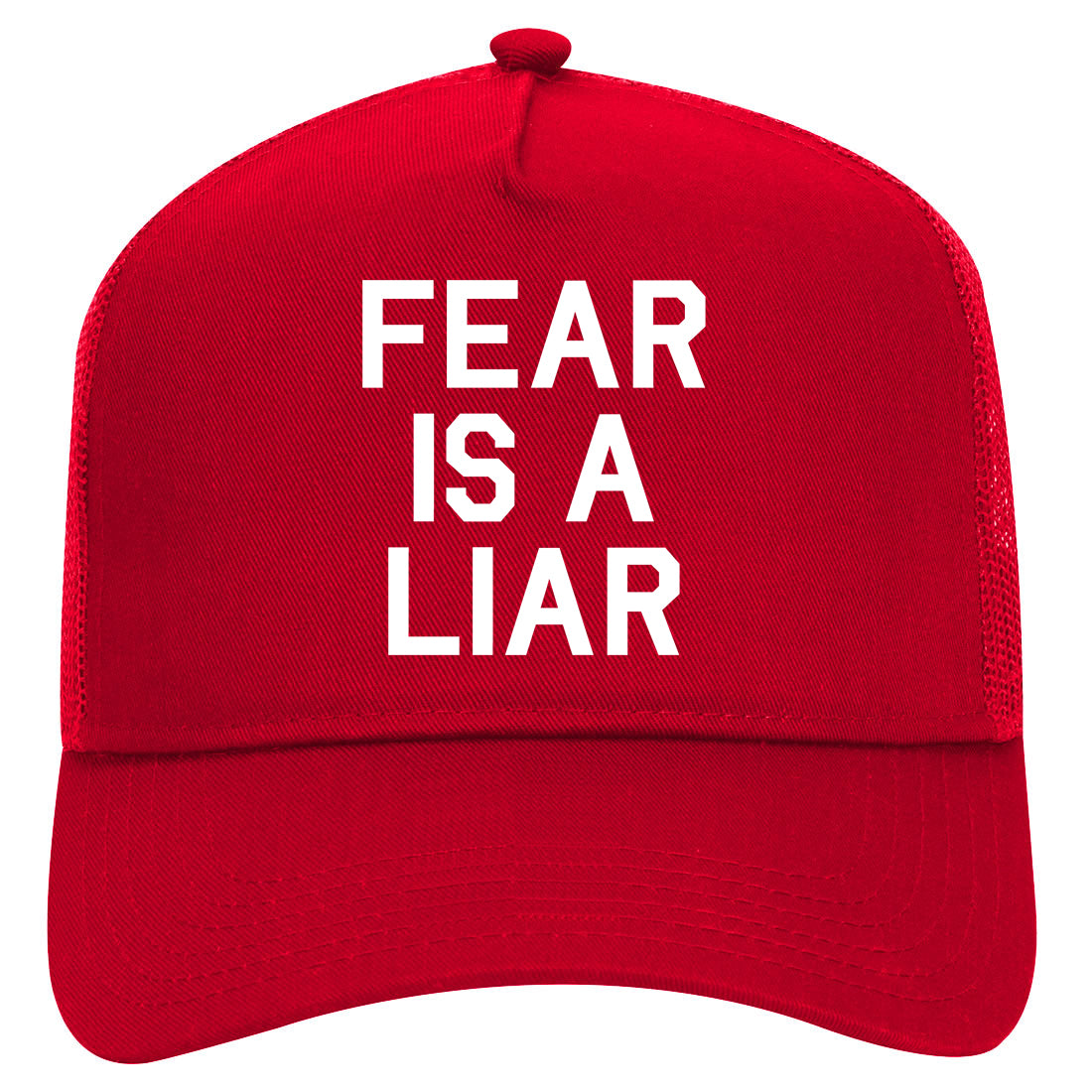 Fear Is A Liar Motivational Mens Mesh Trucker Hat Red