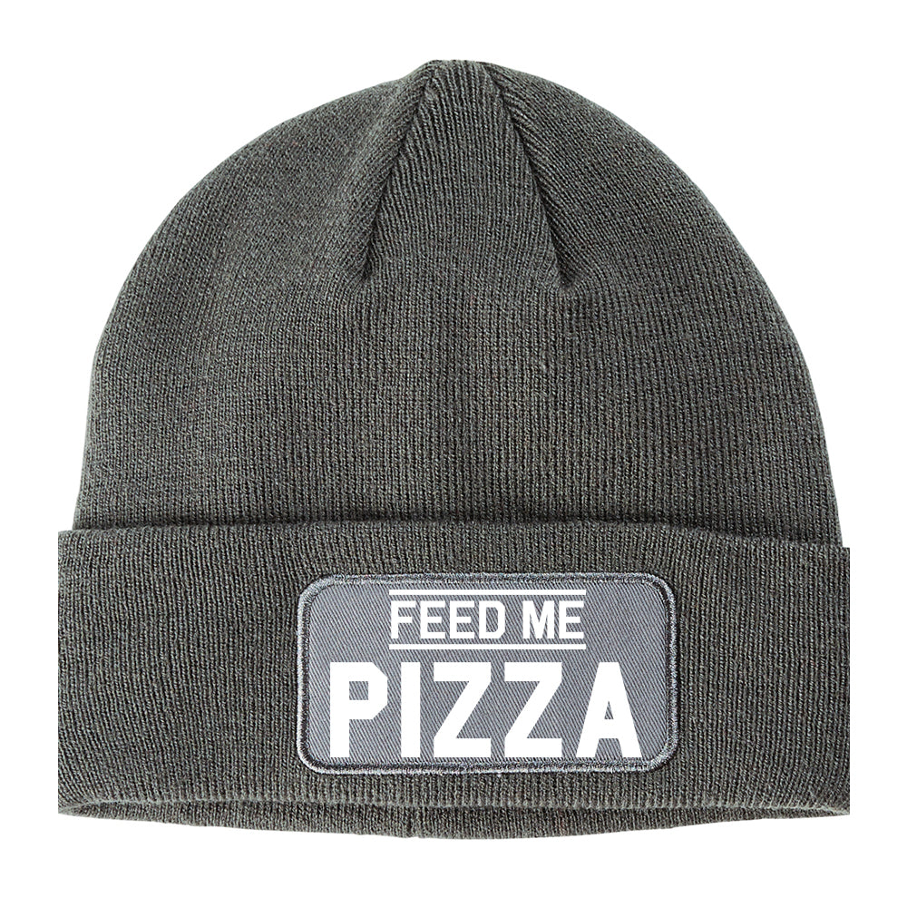 Feed Me Pizza Winter Knit Adult Beanie Hat Grey