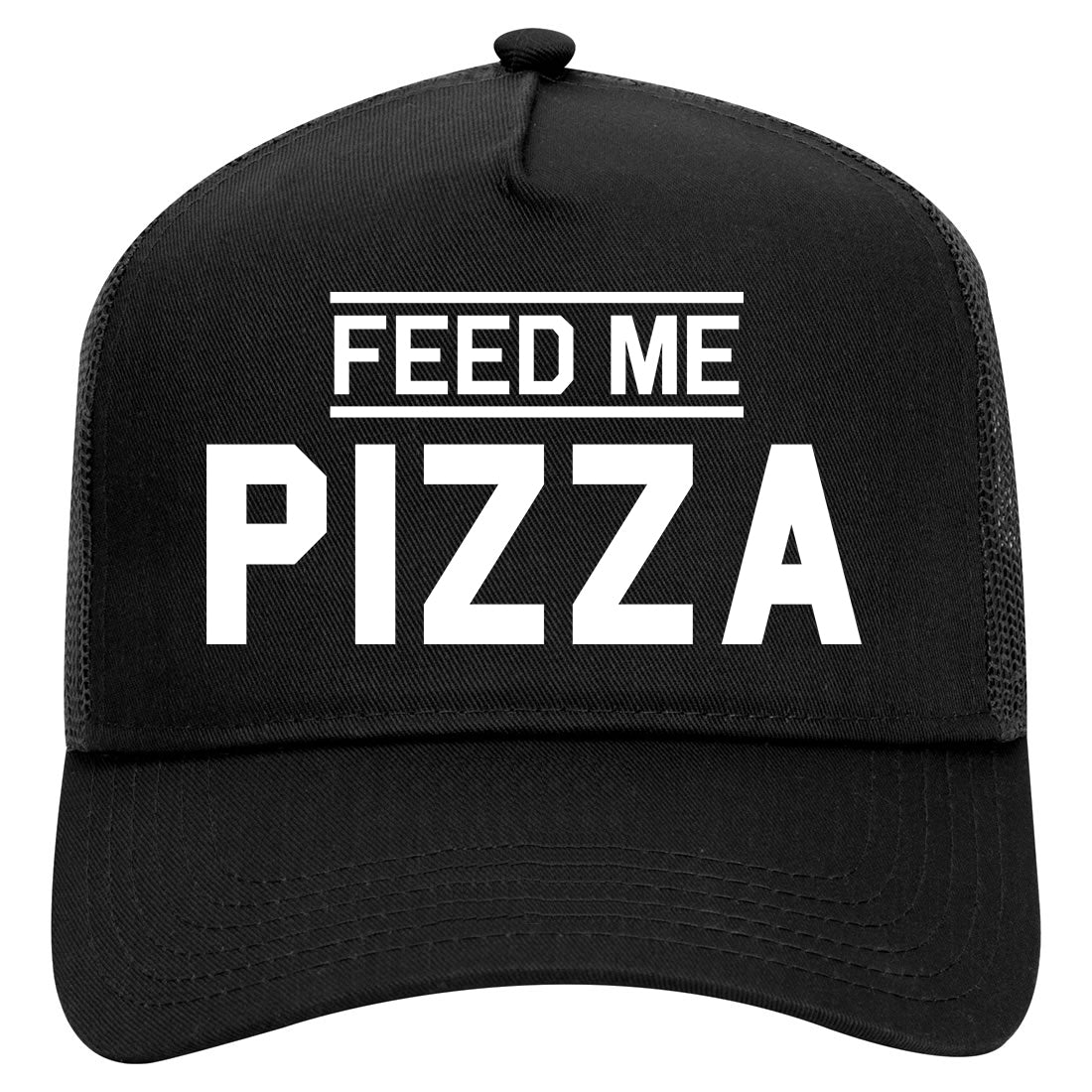 Feed Me Pizza Mens Mesh Trucker Hat Black
