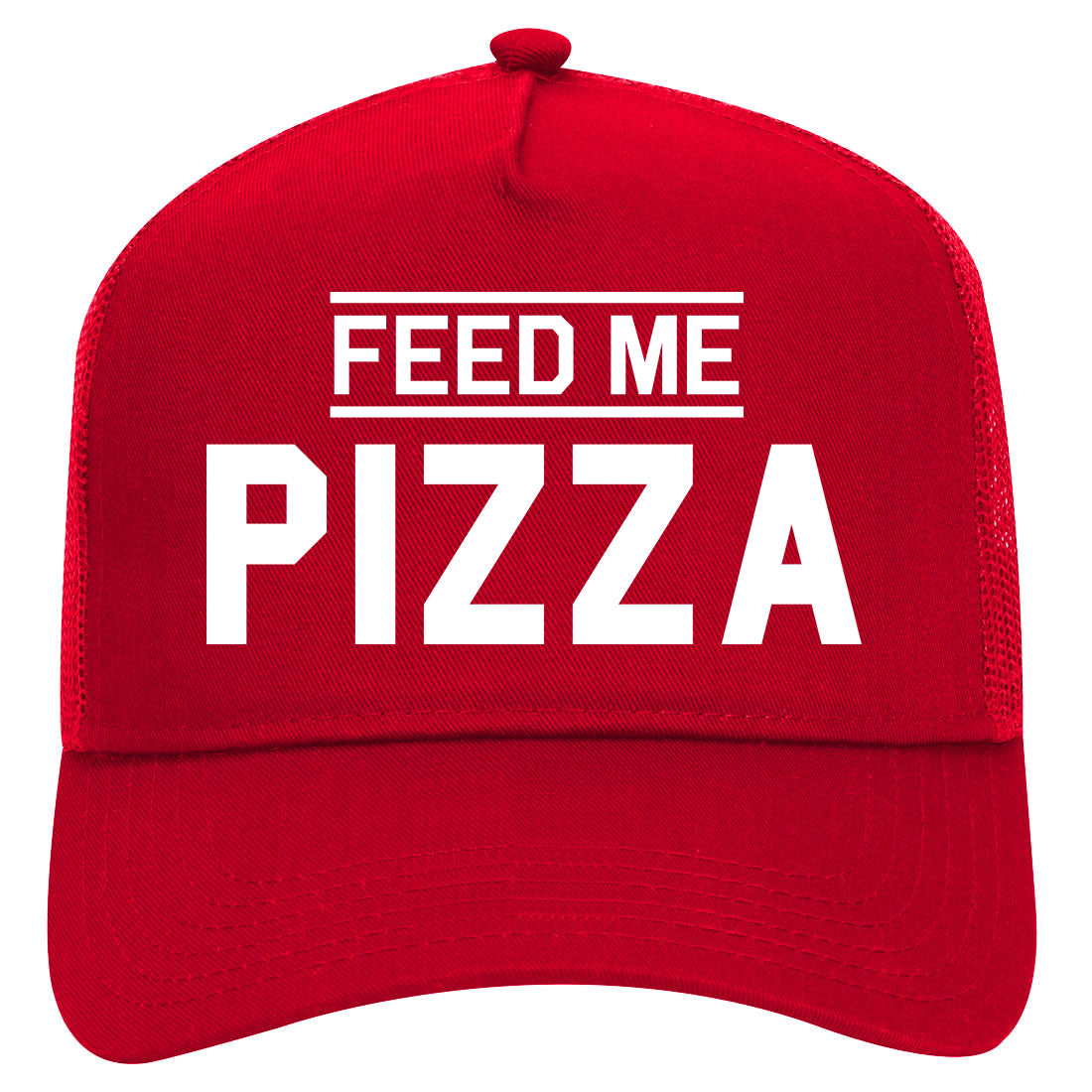 Feed Me Pizza Mens Mesh Trucker Hat Red