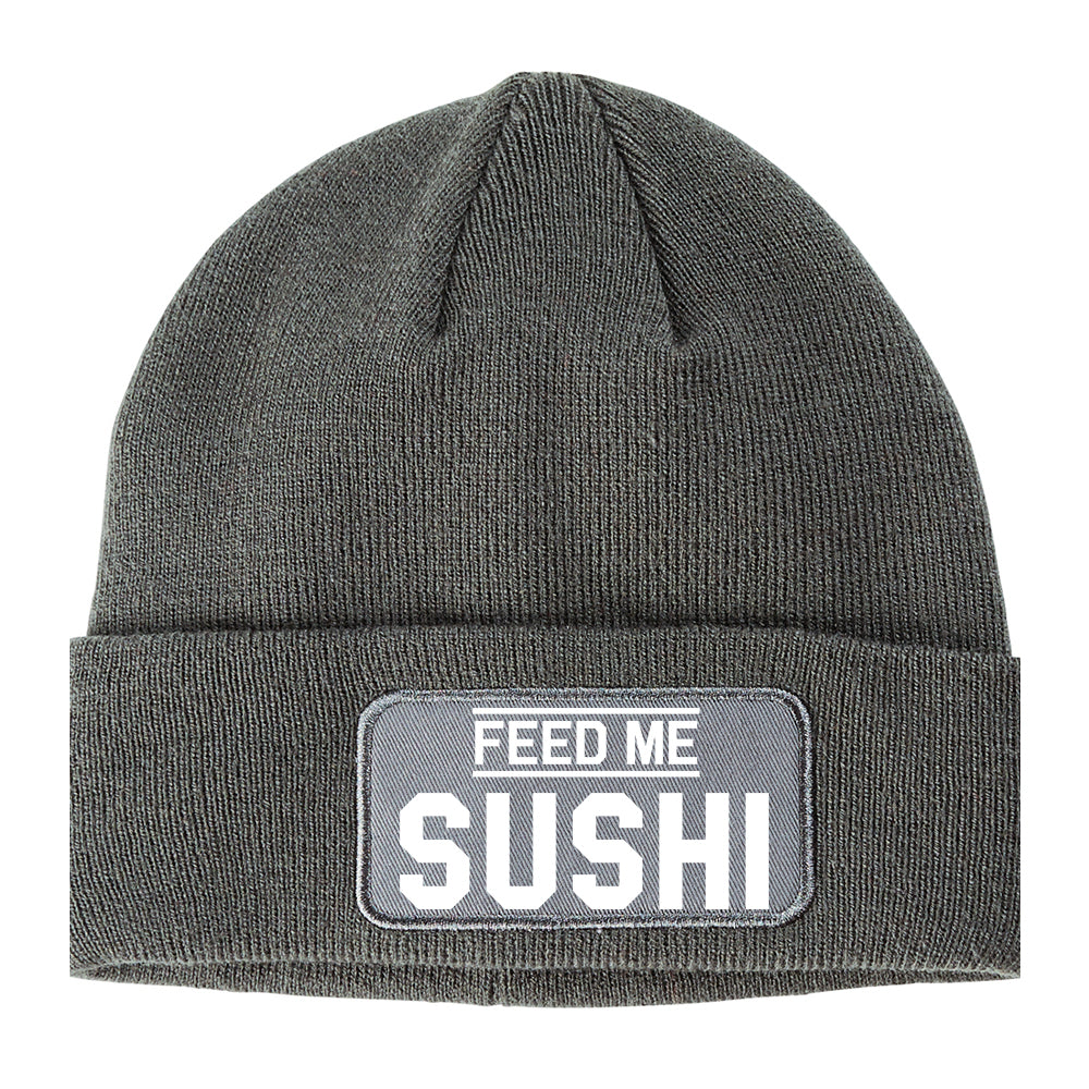 Feed Me Sushi Winter Knit Adult Beanie Hat Grey