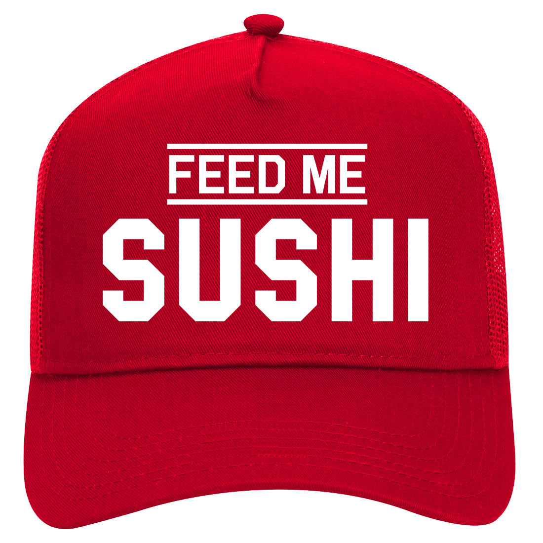 Feed Me Sushi Mens Mesh Trucker Hat Red