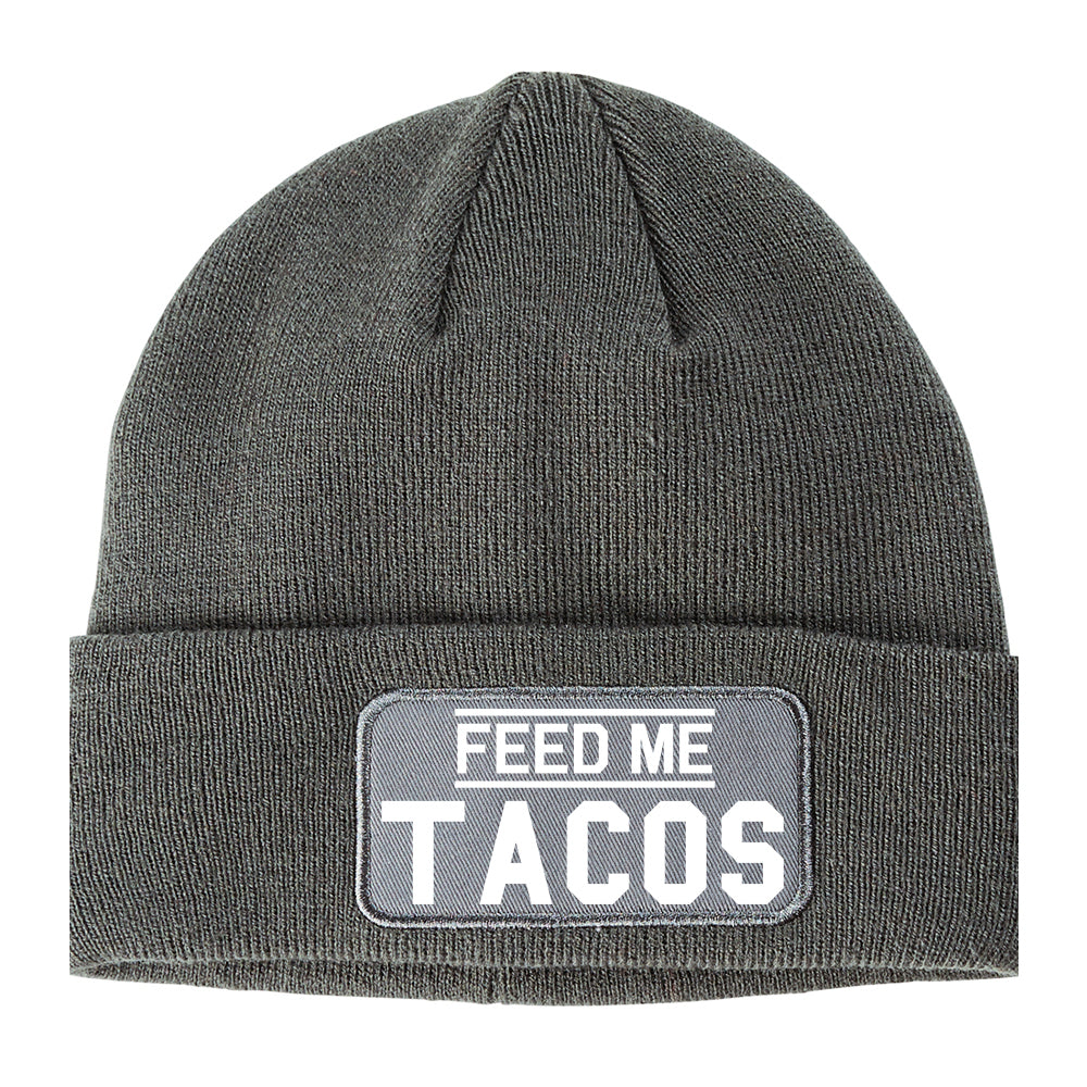 Feed Me Tacos Winter Knit Adult Beanie Hat Grey