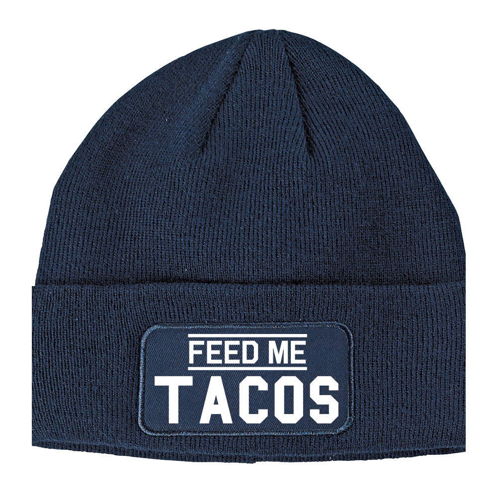 Feed Me Tacos Winter Knit Adult Beanie Hat Navy Blue
