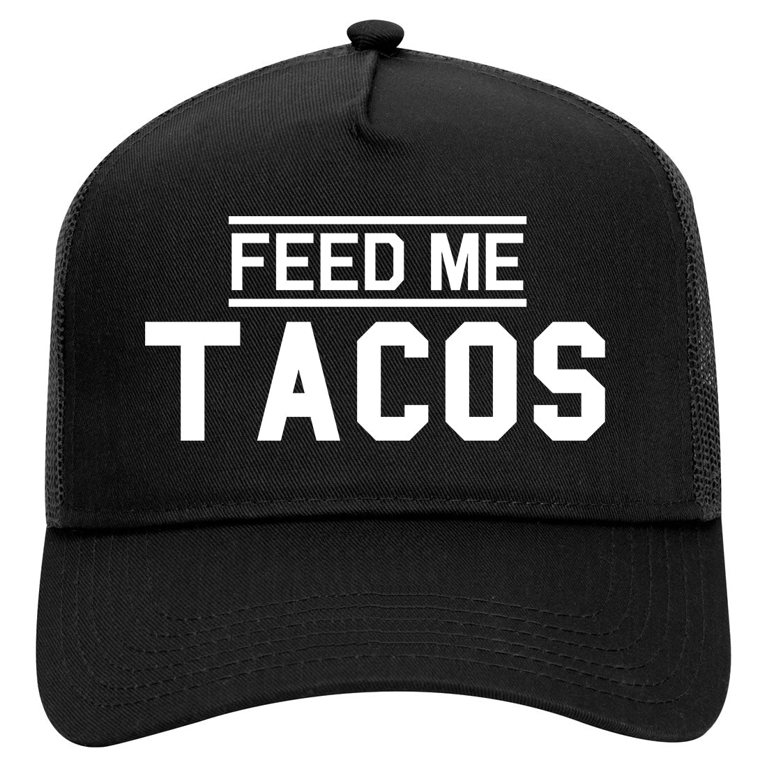 Feed Me Tacos Mens Mesh Trucker Hat Black