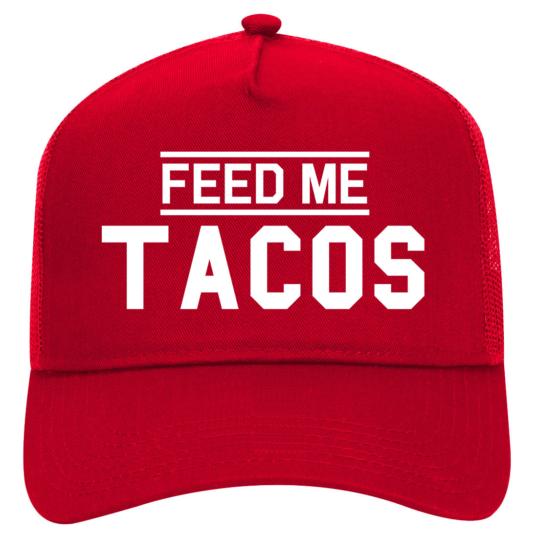 Feed Me Tacos Mens Mesh Trucker Hat Red