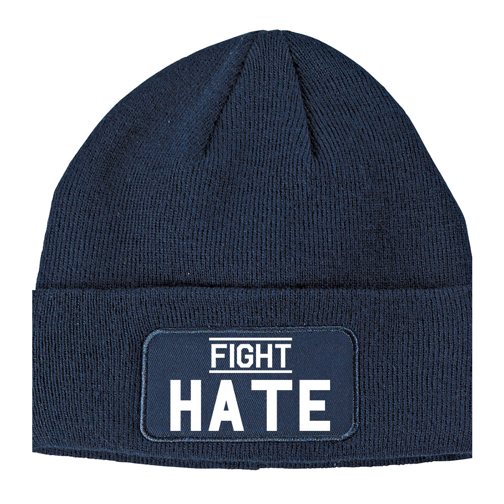 Fight Hate Winter Knit Adult Beanie Hat Navy Blue