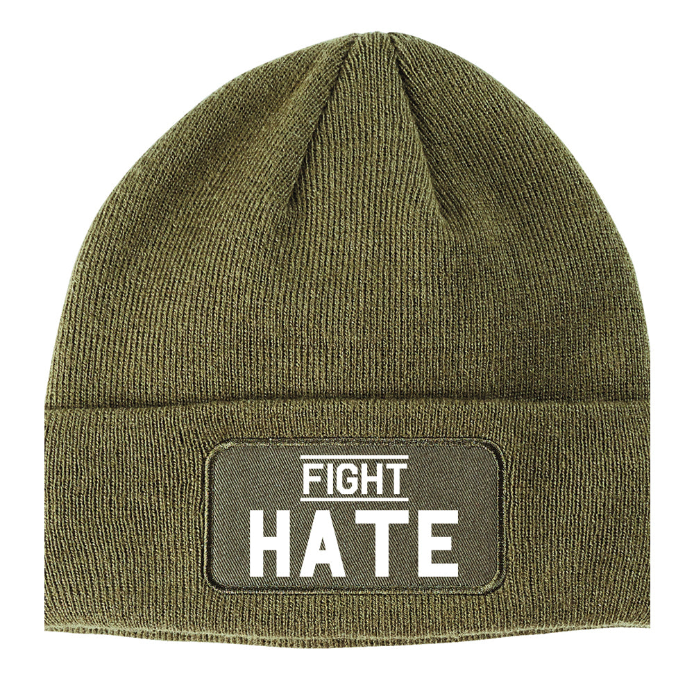 Fight Hate Winter Knit Adult Beanie Hat Olive Green