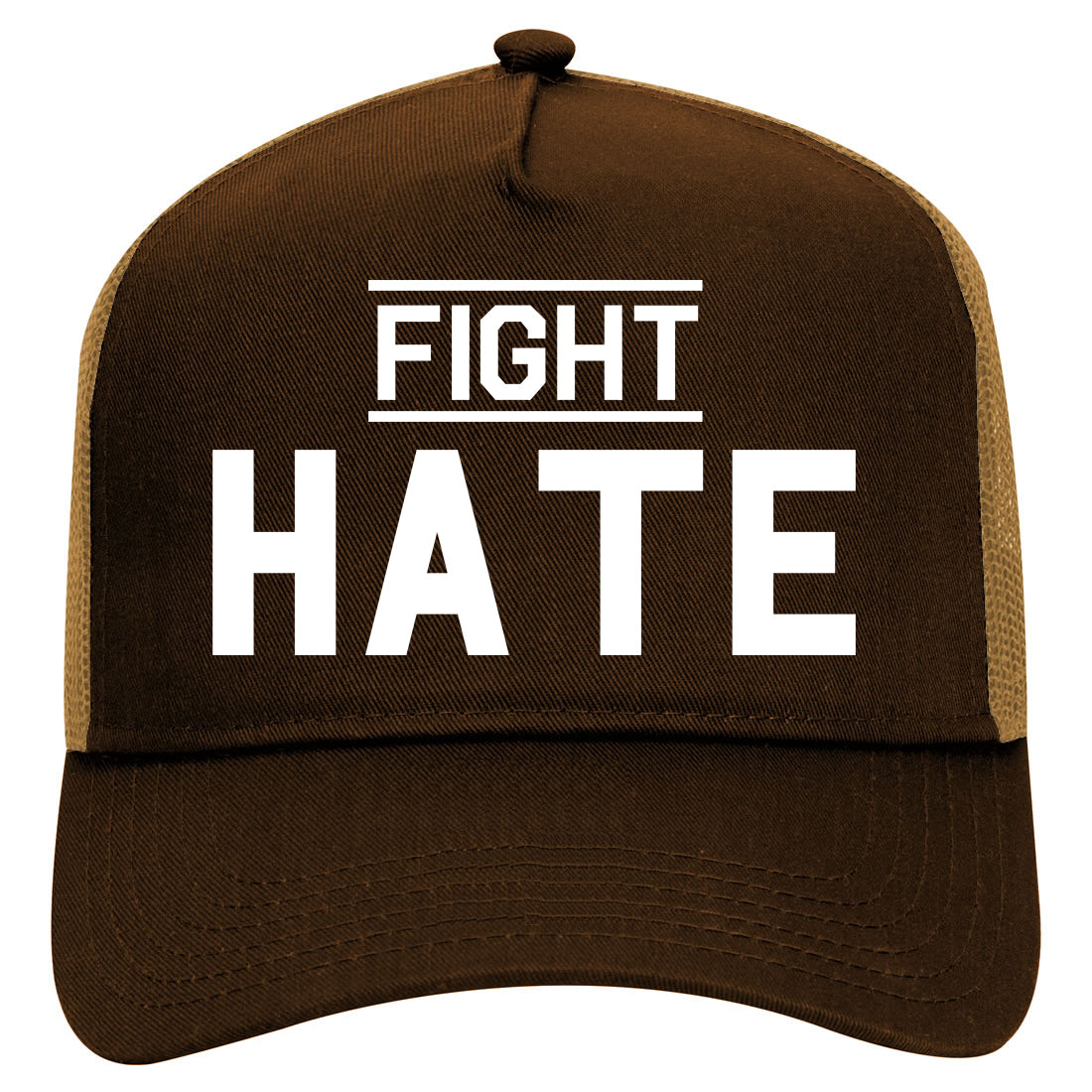 Fight Hate Mens Mesh Trucker Hat Brown