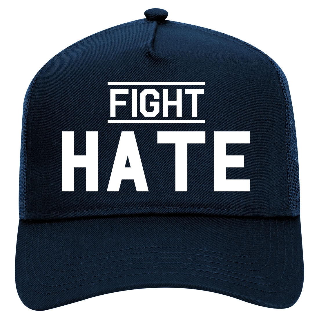 Fight Hate Mens Mesh Trucker Hat Navy Blue
