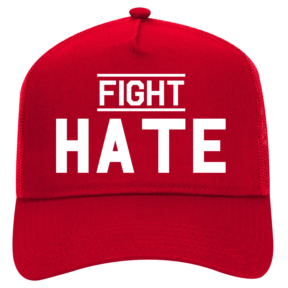 Fight Hate Mens Mesh Trucker Hat Red
