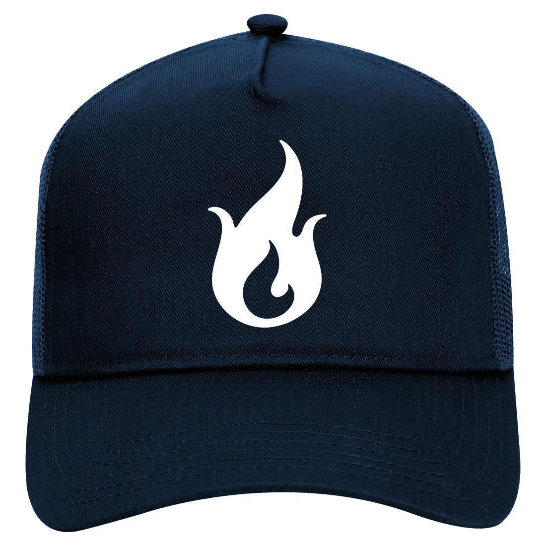 Fire Symbol Mens Mesh Trucker Hat Navy Blue