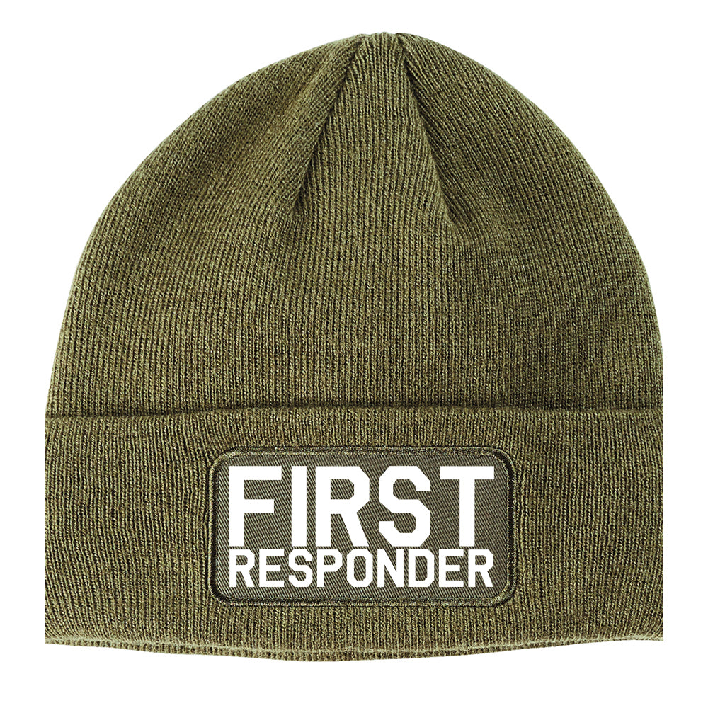 First Responder Firefighter Winter Knit Adult Beanie Hat Olive Green
