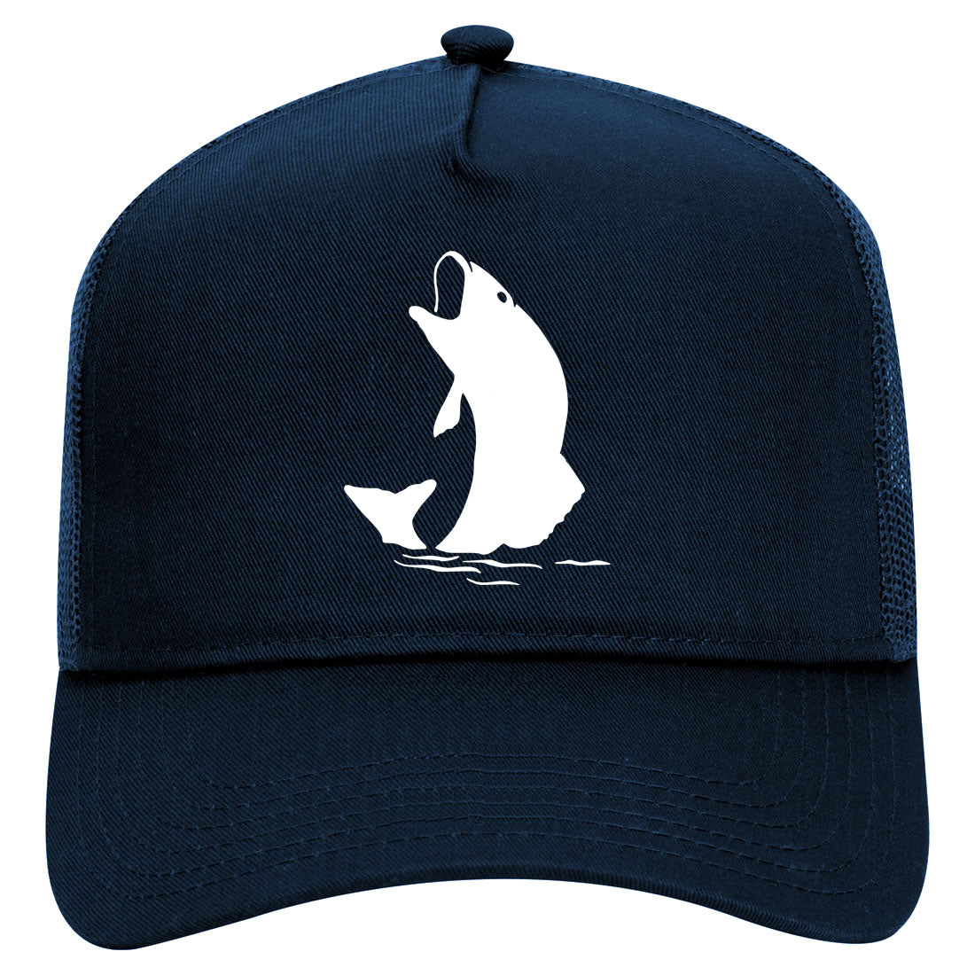 Fish Fisherman Mens Mesh Trucker Hat Navy Blue