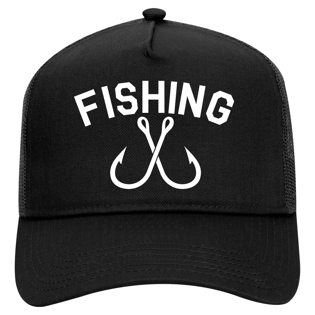 Fishing Hook Logo Mens Mesh Trucker Hat Black