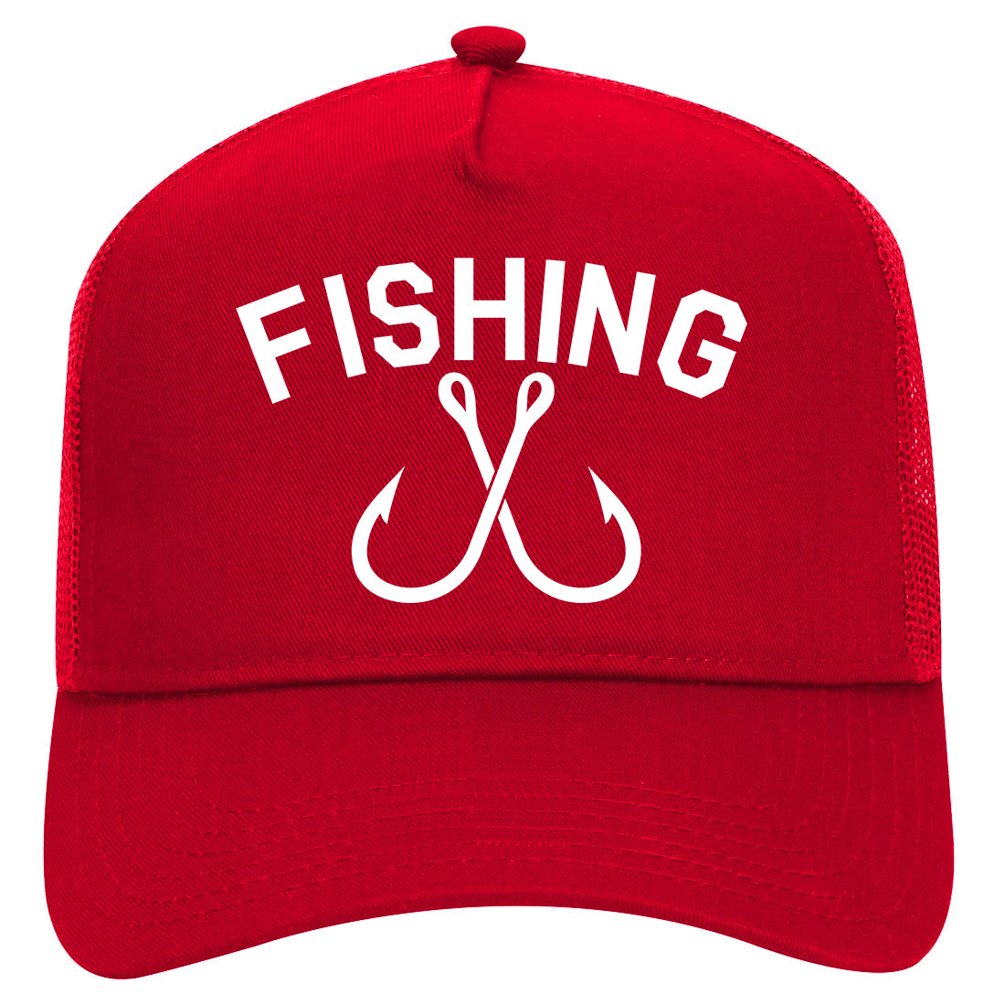 Fishing Hook Logo Mens Mesh Trucker Hat Red
