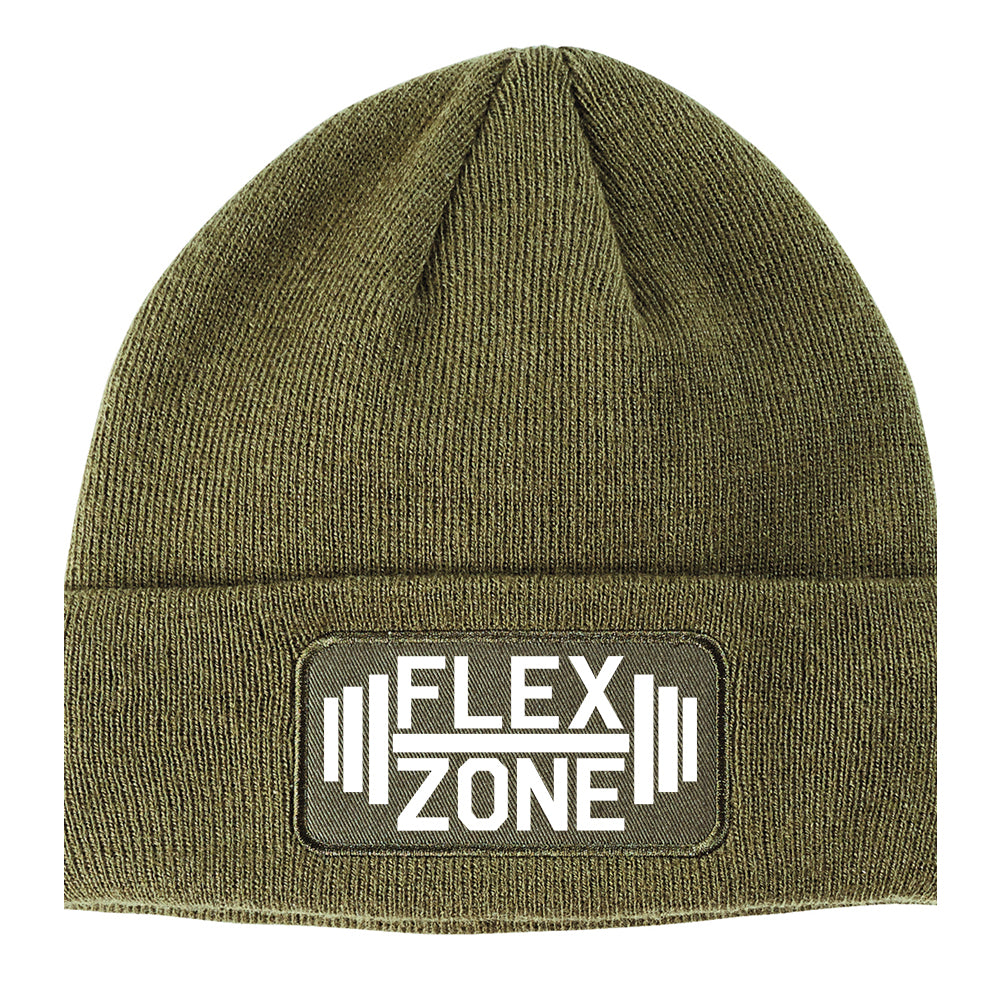 Flex Zone Fitness Gym Winter Knit Adult Beanie Hat Olive Green