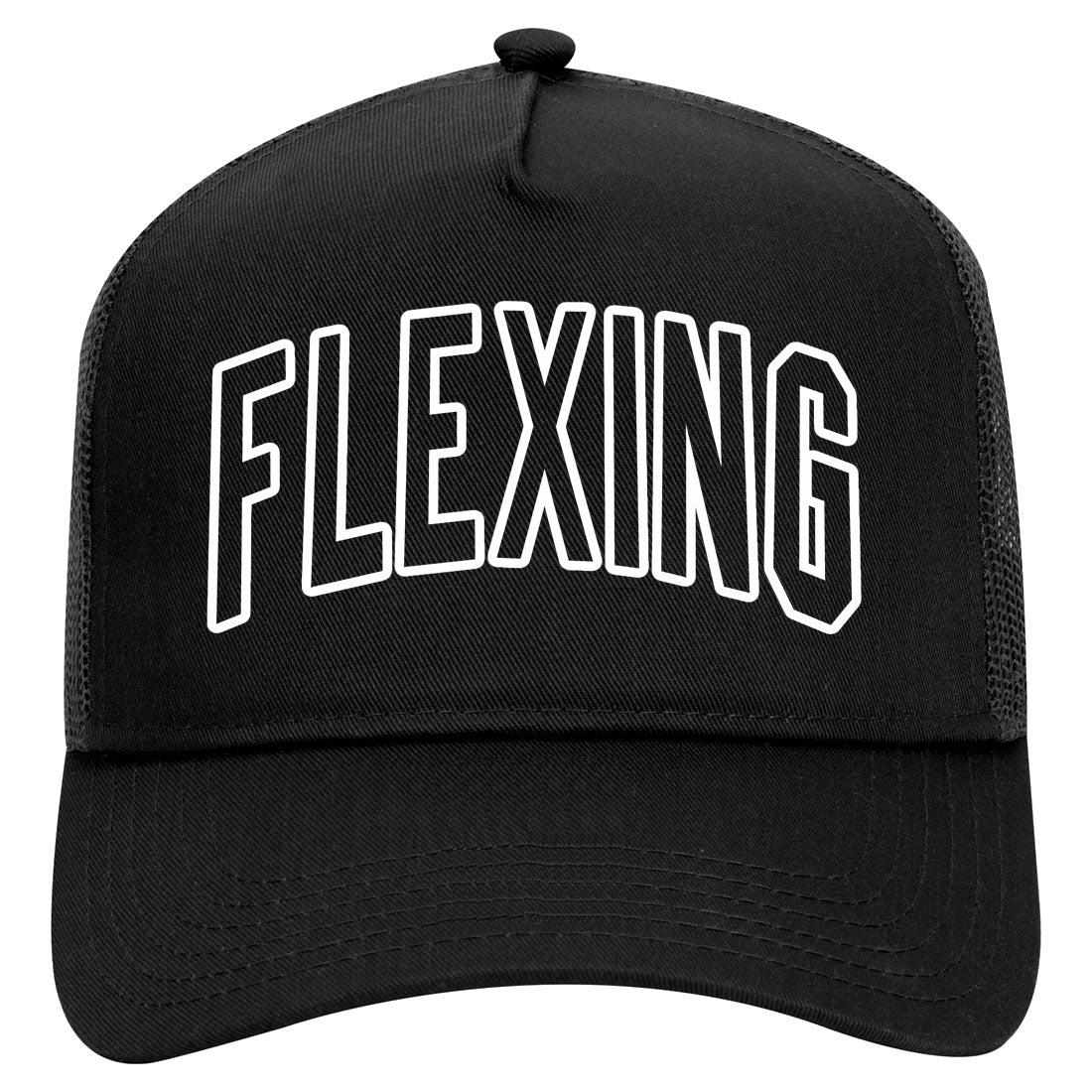 Flexing Outline Mens Mesh Trucker Hat Black