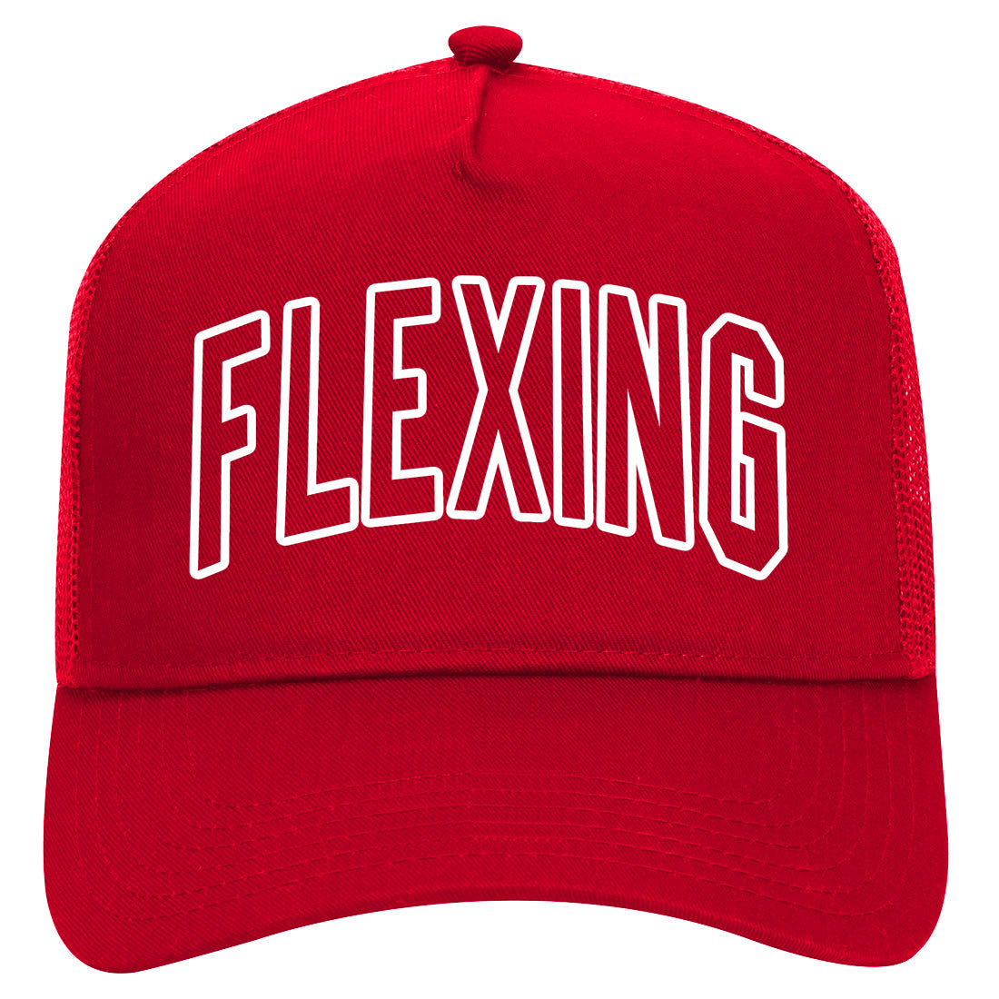 Flexing Outline Mens Mesh Trucker Hat Red