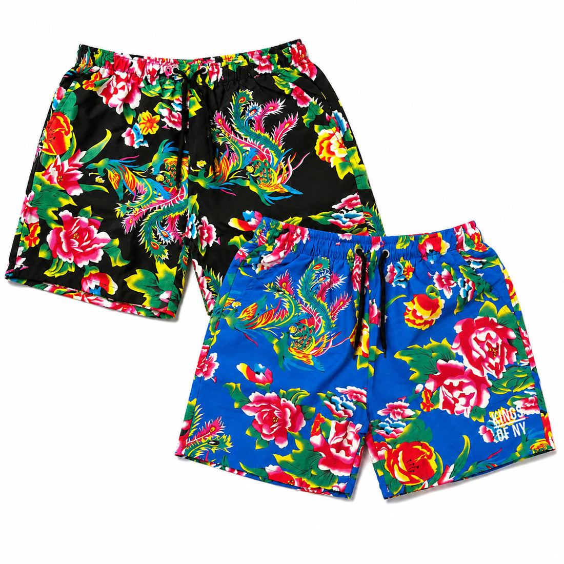Floral Print Logo Men's Casual Drawstring Shorts