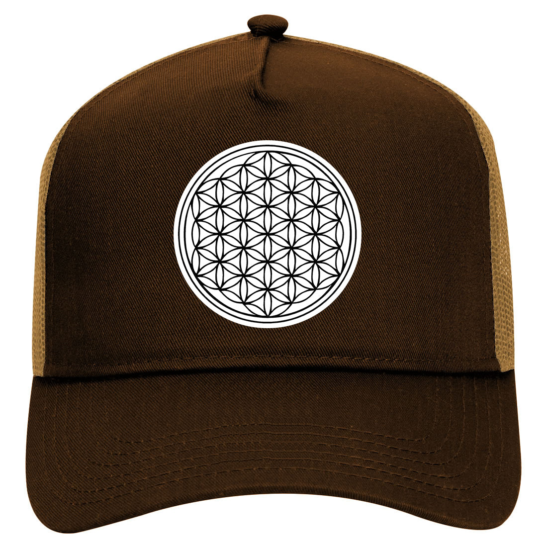 Flower Of Life Mens Mesh Trucker Hat Brown