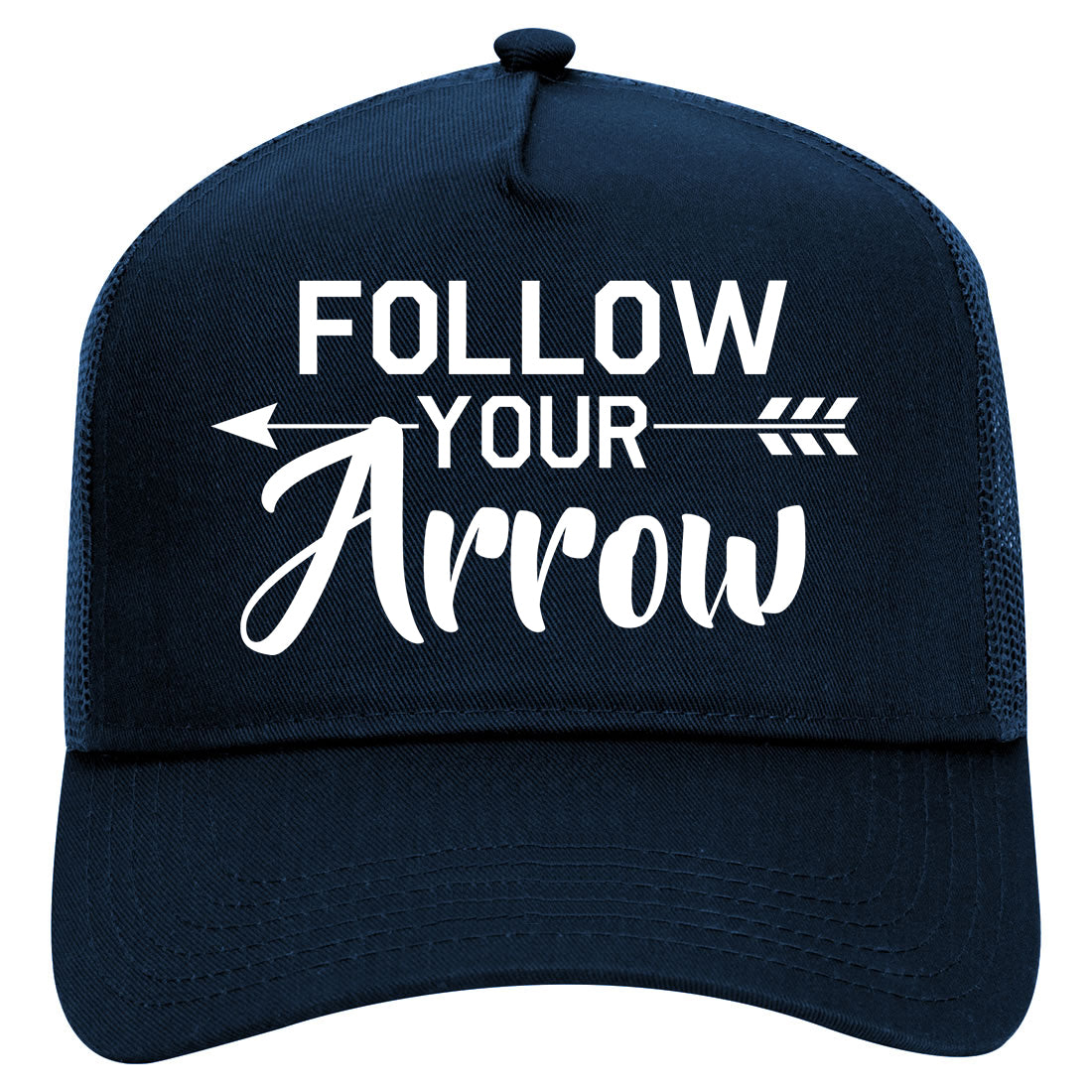 Follow Your Arrow Mens Mesh Trucker Hat Navy Blue