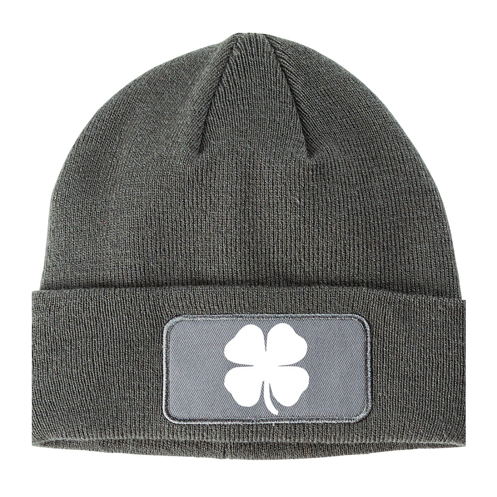 Four Leaf Clover Winter Knit Adult Beanie Hat Grey