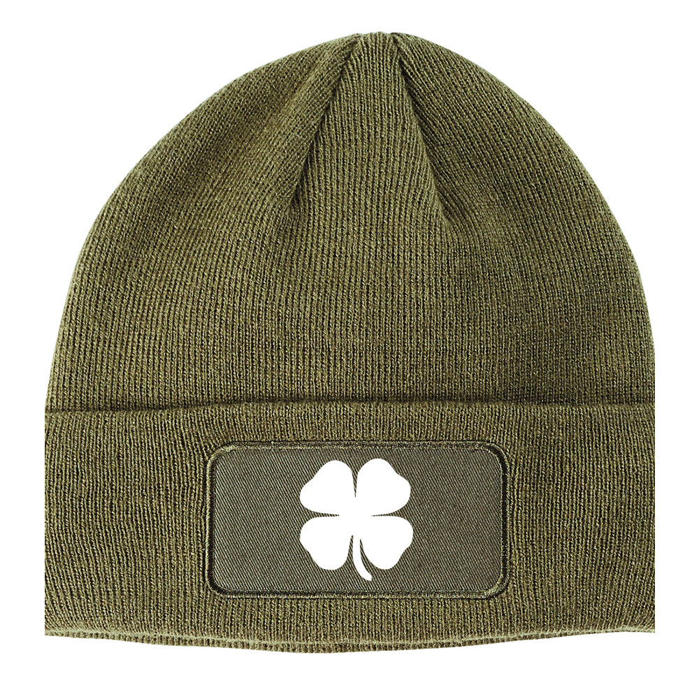 Four Leaf Clover Winter Knit Adult Beanie Hat Olive Green