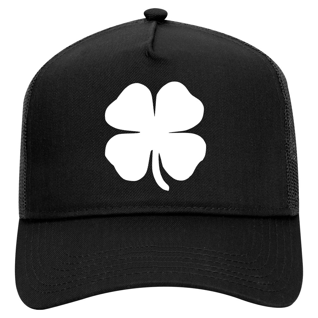 Four Leaf Clover Mens Mesh Trucker Hat Black