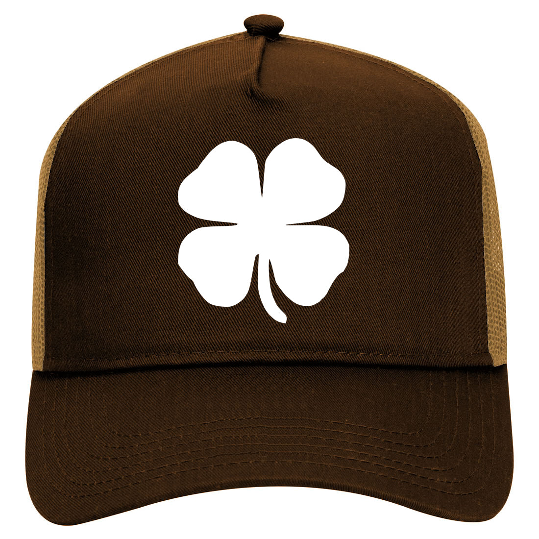 Four Leaf Clover Mens Mesh Trucker Hat Brown