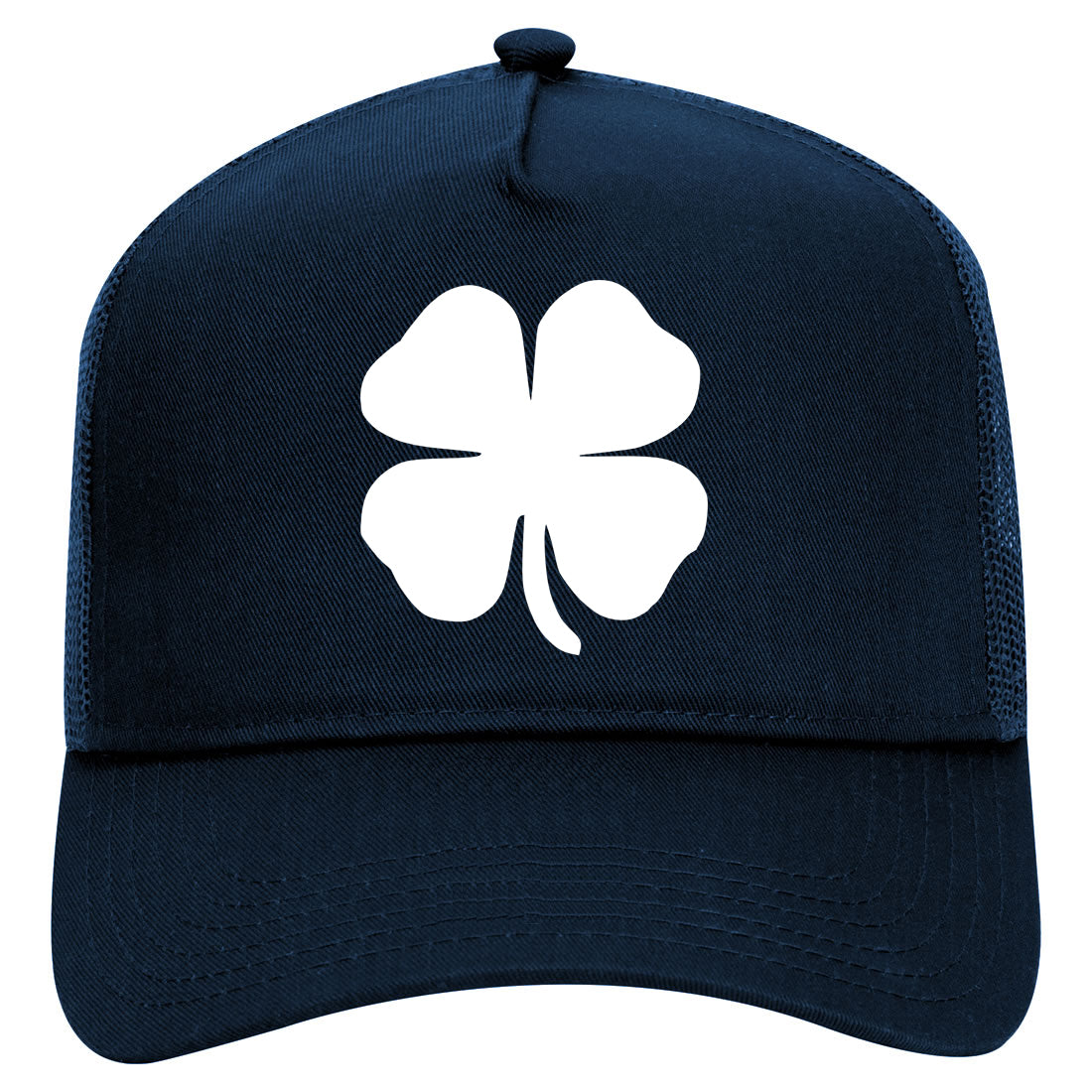 Four Leaf Clover Mens Mesh Trucker Hat Navy Blue