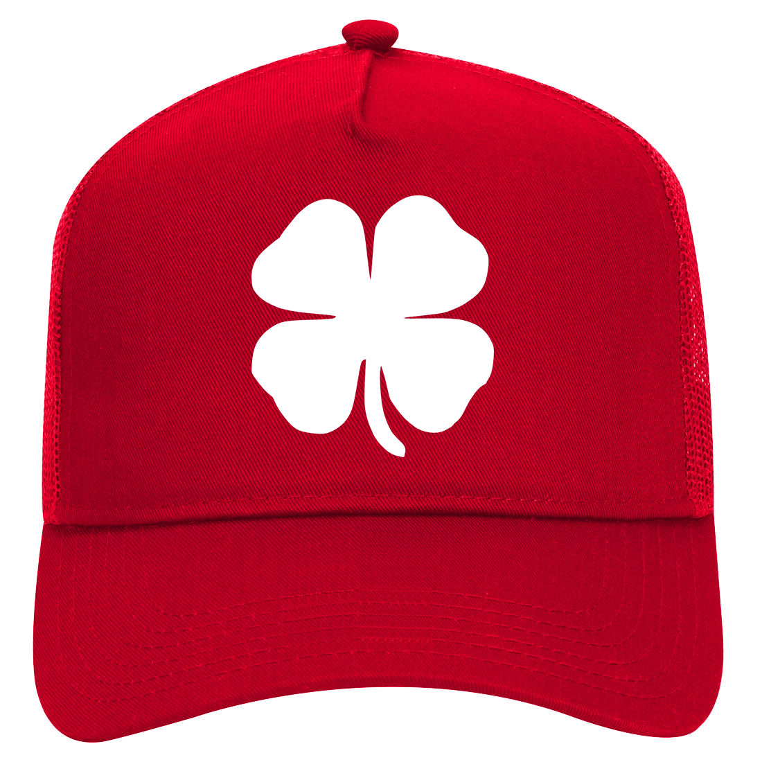 Four Leaf Clover Mens Mesh Trucker Hat Red