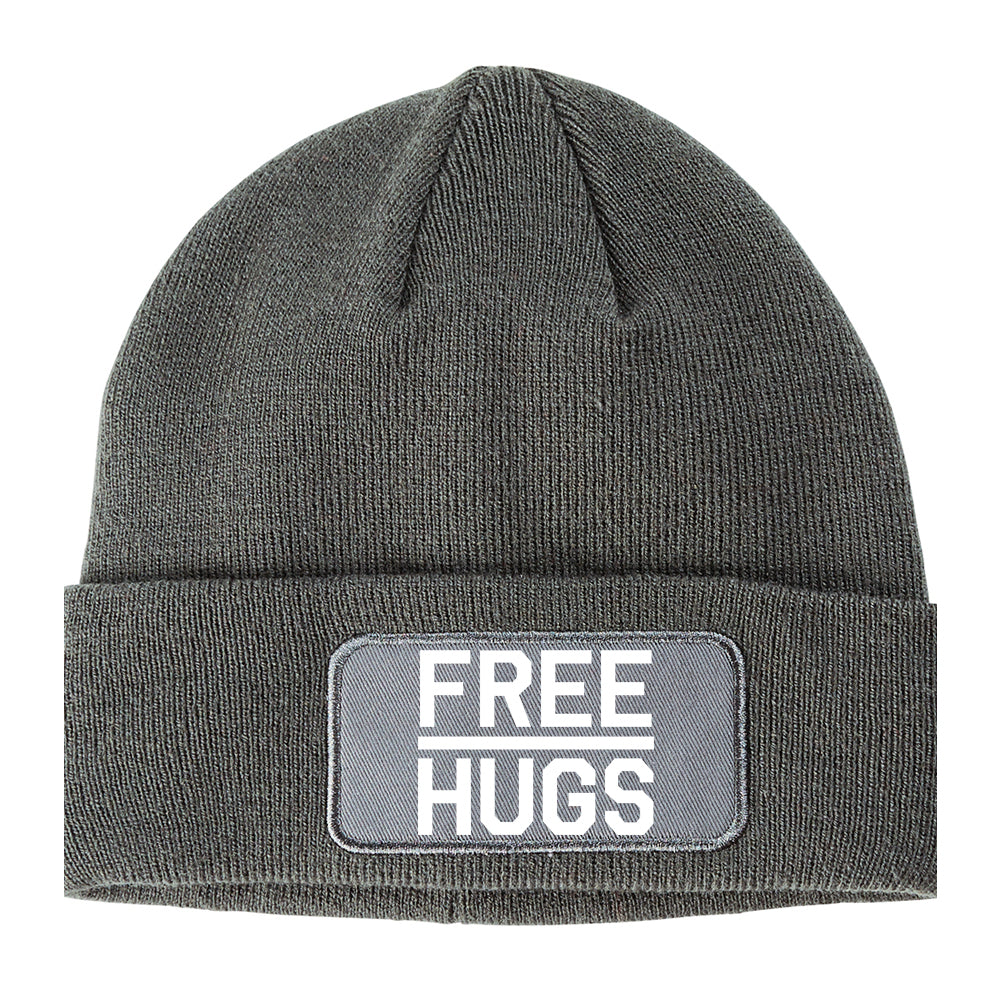 Free Hugs Funny Winter Knit Adult Beanie Hat Grey