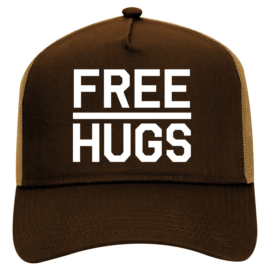 Free Hugs Funny Mens Mesh Trucker Hat Brown