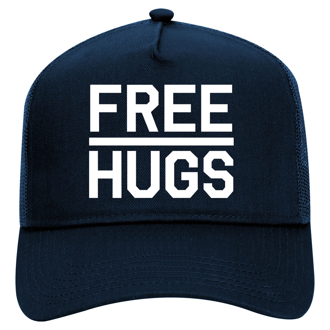 Free Hugs Funny Mens Mesh Trucker Hat Navy Blue