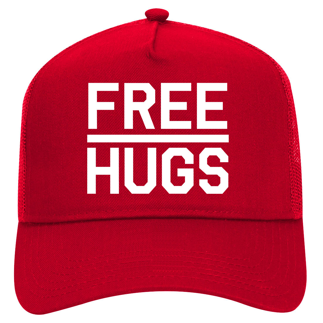Free Hugs Funny Mens Mesh Trucker Hat Red