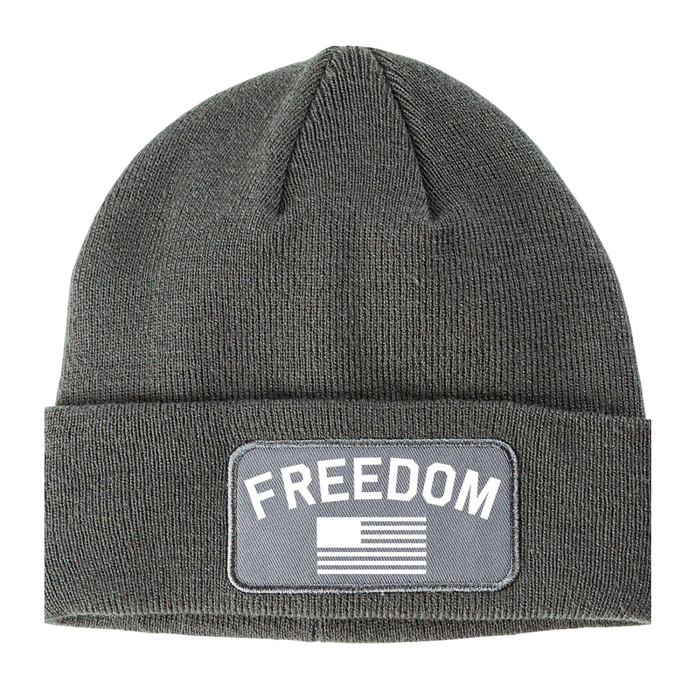Freedom American Flag Black And White Winter Knit Adult Beanie Hat Grey