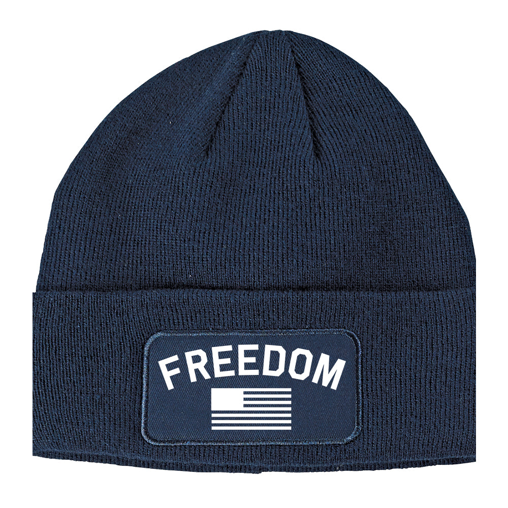 Freedom American Flag Black And White Winter Knit Adult Beanie Hat Navy Blue
