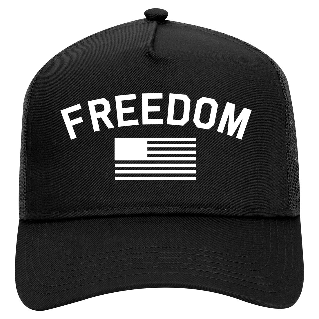 Freedom American Flag Black And White Mens Mesh Trucker Hat Black