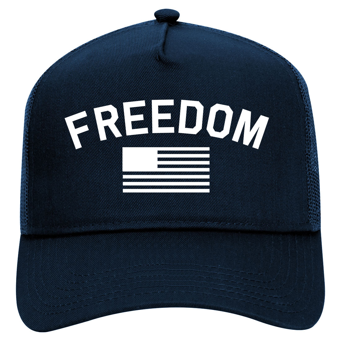 Freedom American Flag Black And White Mens Mesh Trucker Hat Navy Blue
