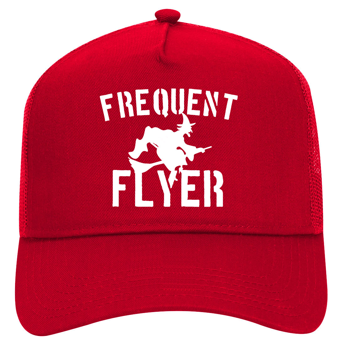 Frequent Flyer Witch Funny Halloween Mens Mesh Trucker Hat Red
