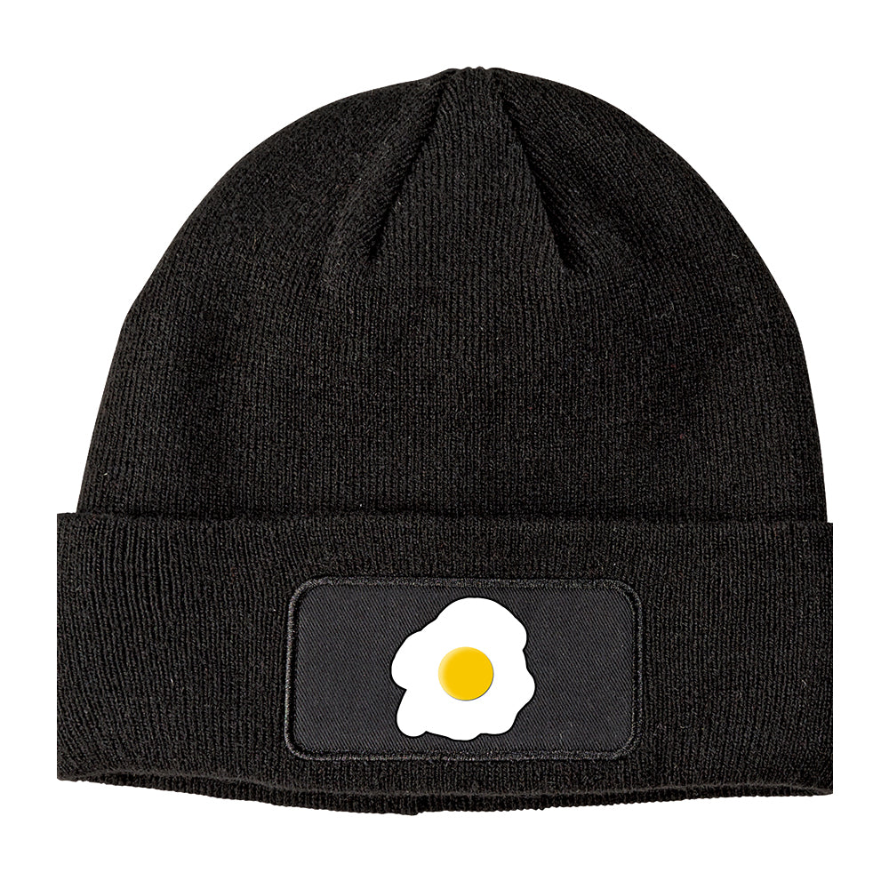 Fried Egg Breakfast Winter Knit Adult Beanie Hat Black
