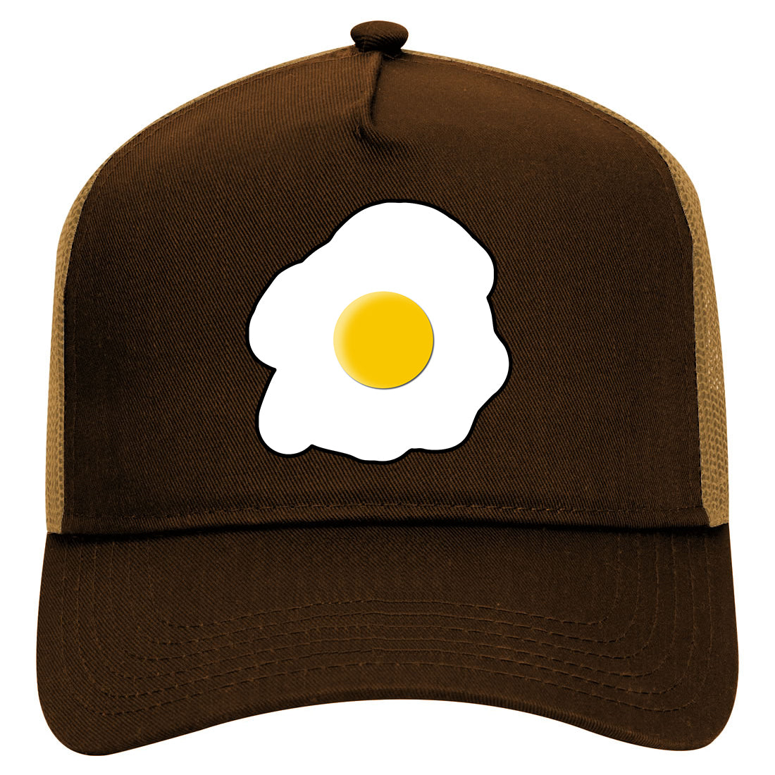 Fried Egg Breakfast Mens Mesh Trucker Hat Brown