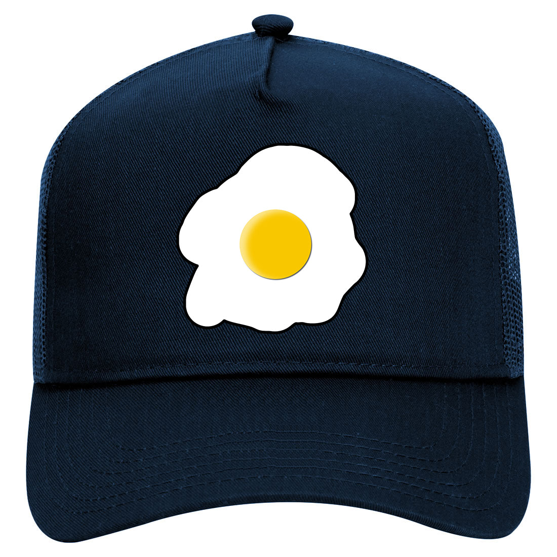 Fried Egg Breakfast Mens Mesh Trucker Hat Navy Blue