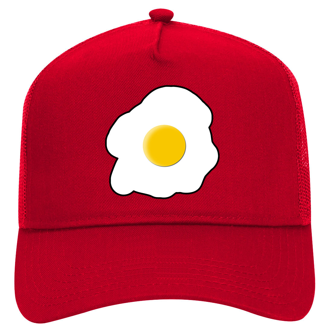 Fried Egg Breakfast Mens Mesh Trucker Hat Red