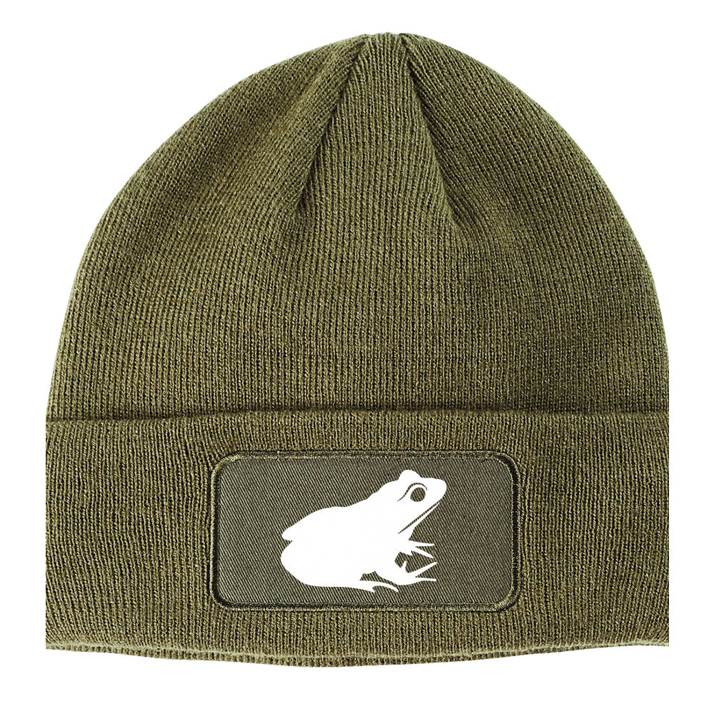 Frog Animal Winter Knit Adult Beanie Hat Olive Green