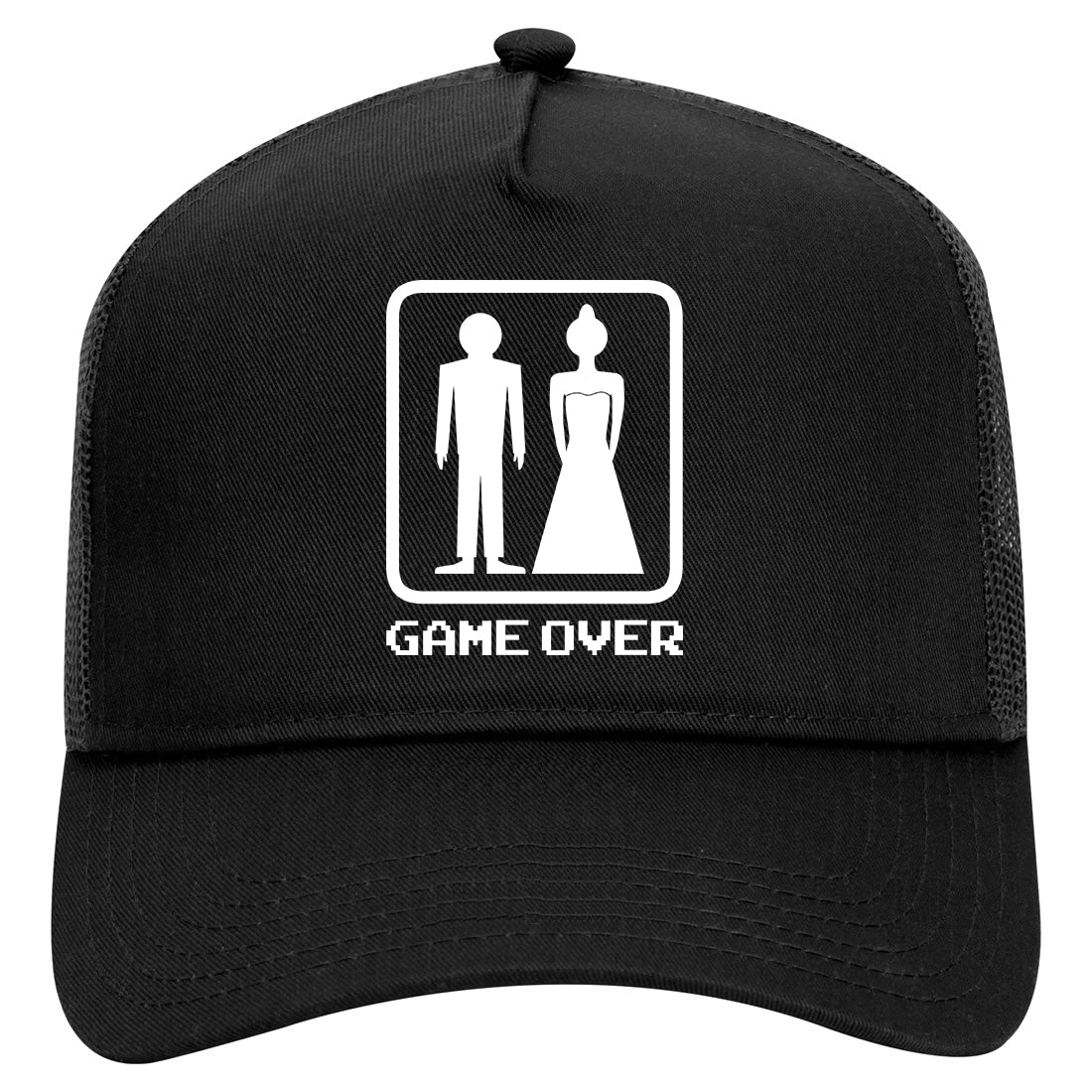 Game Over Funny Wedding Mens Mesh Trucker Hat Black