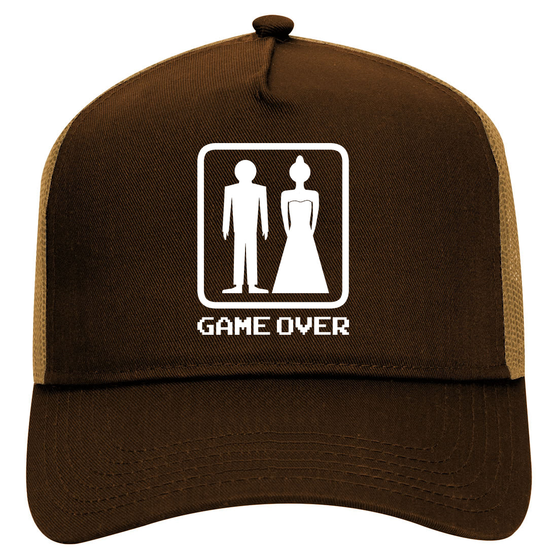 Game Over Funny Wedding Mens Mesh Trucker Hat Brown