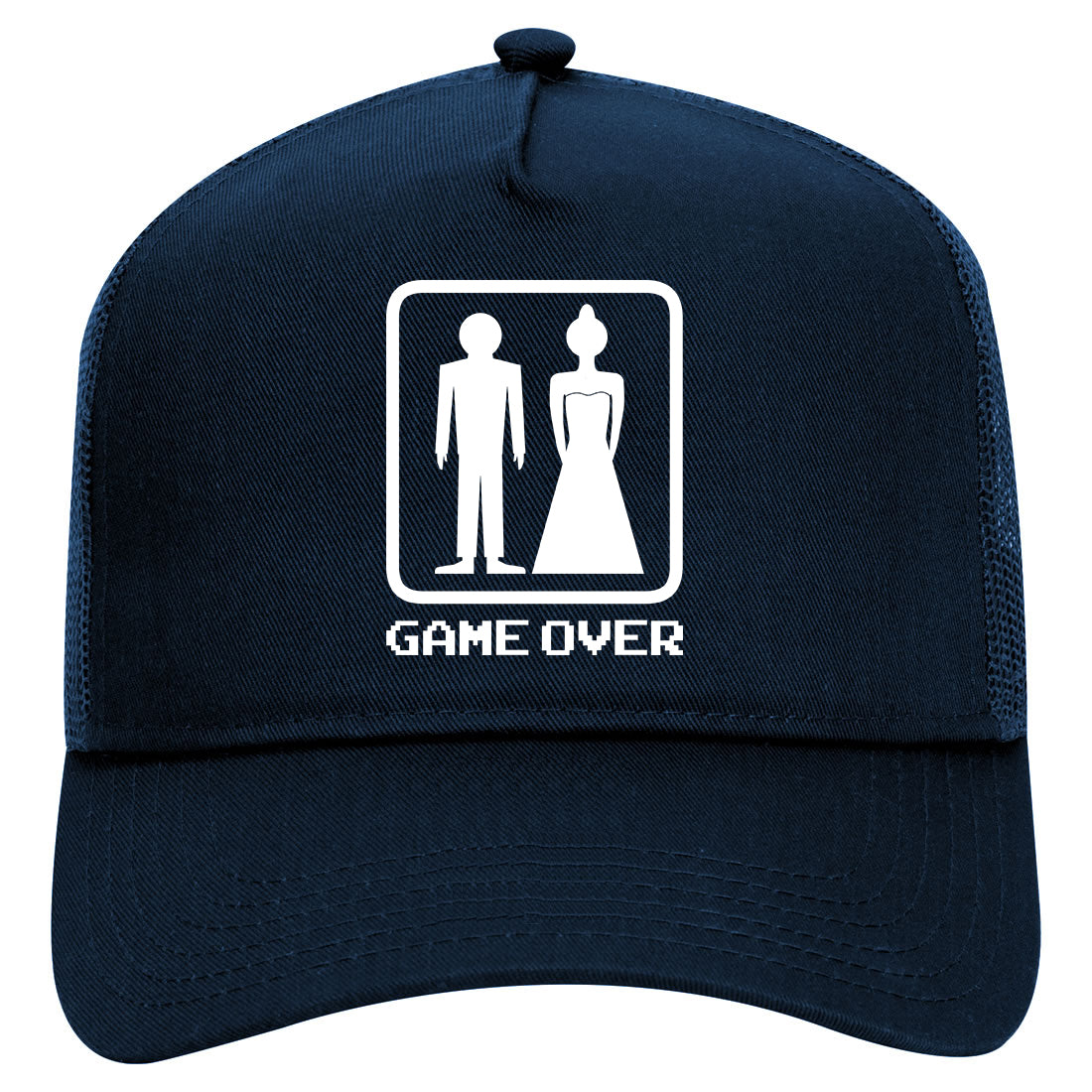 Game Over Funny Wedding Mens Mesh Trucker Hat Navy Blue