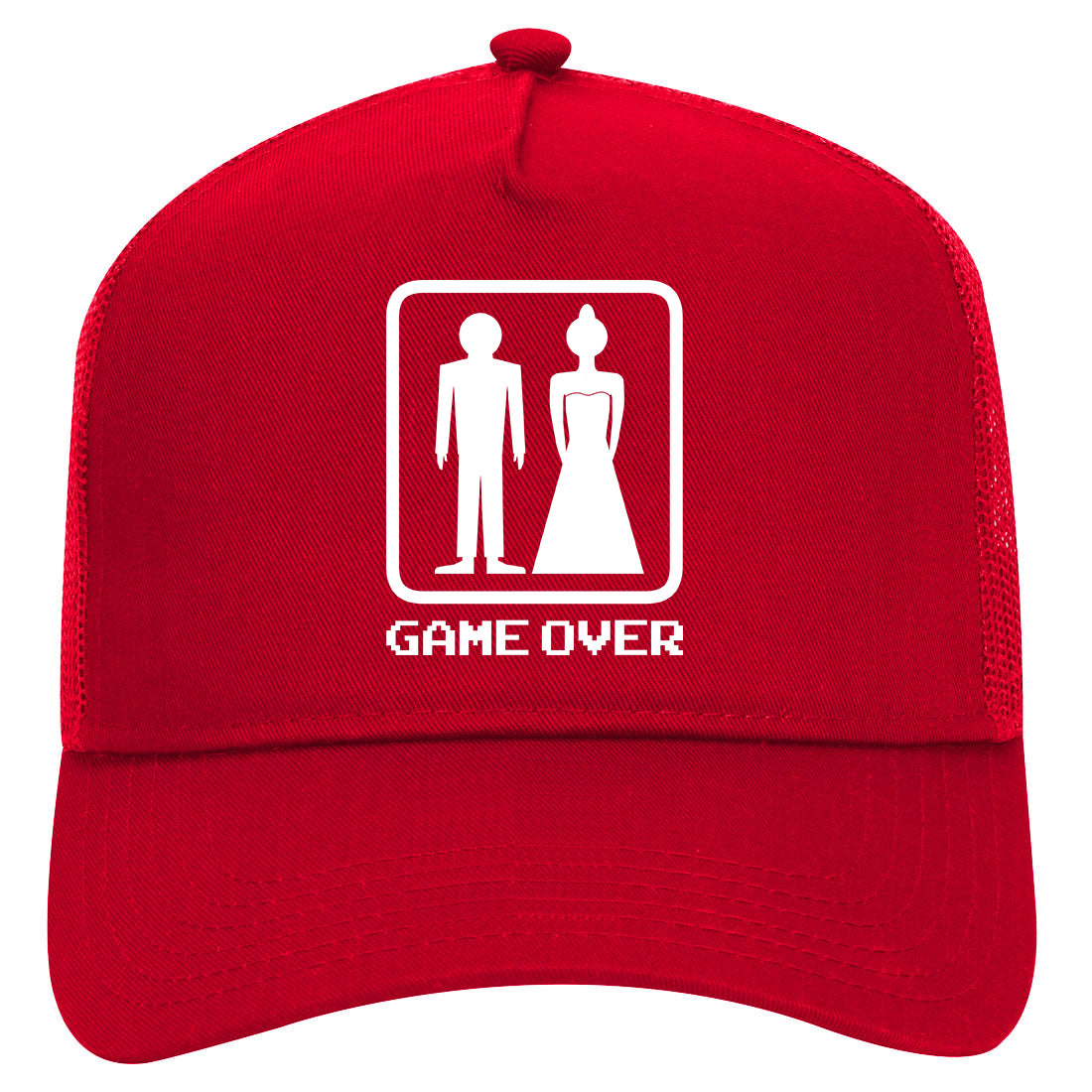 Game Over Funny Wedding Mens Mesh Trucker Hat Red